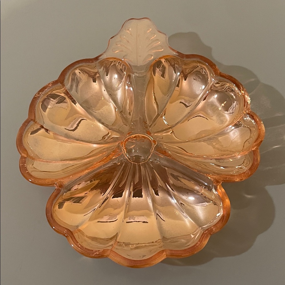 Vintage Jeanette Glass Marigold Carnival Glass 3-Section Iridescent Pansy Dish